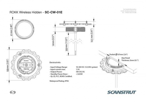 Scanstrut CW-01E Rokk Wireless QI-Ladegerät Einbauversion