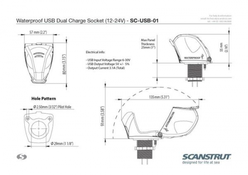 Scanstrut USB-01 wasserdichte USB-Steckdose IPx4