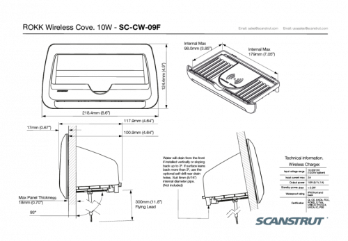 Scanstrut Rokk Wireless QI-Ladegerät 10W mit Smartphone-Ablagefach mit Wasserführung