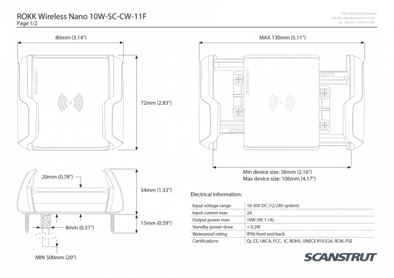 Scanstrut Rokk Wireless QI-Ladegerät 10W mit Smartphone Halterung